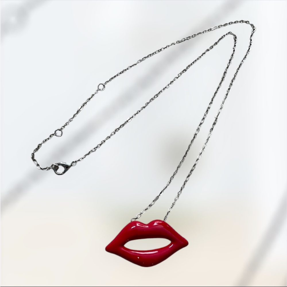 Accessorize Red Lips Pendant Necklace